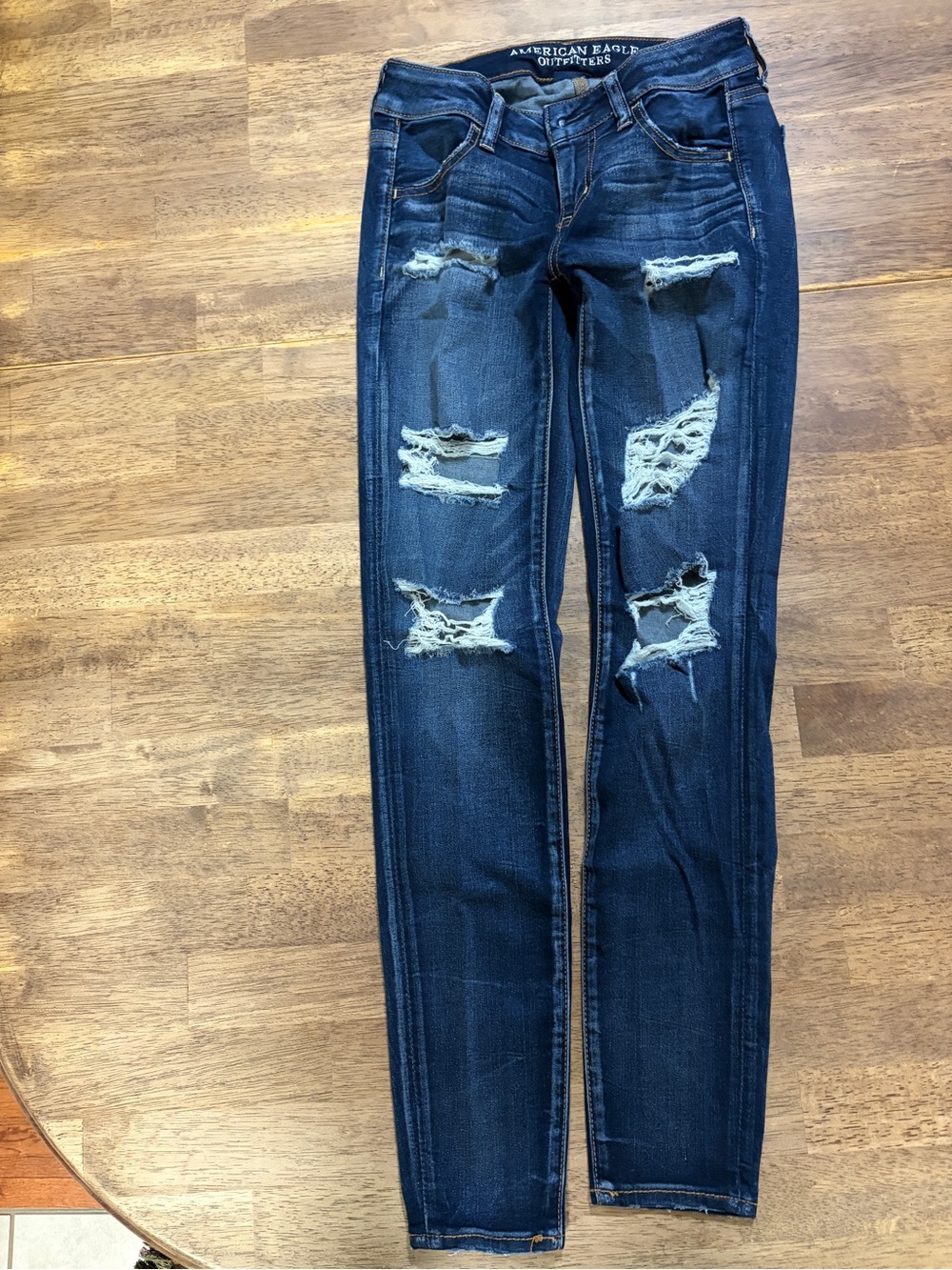 American Eagle Outfitters Dark Blue Distressed Skinny Jeans